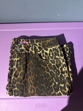 NWT Edikted Women's Straight Leg Jeans - Leopard Print Brown Black